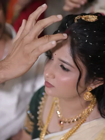 A close-up during the ceremony, showing the flawless and long-lasting quality of the makeup.
