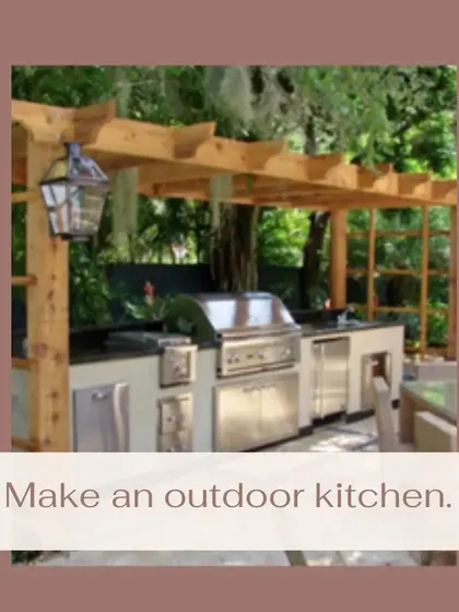 A pergola can provide the perfect structure for an outdoor kitchen. This setup includes a built-in grill and counter space under a wooden pergola, creating a functional and stylish area for cooking and entertaining outdoors.