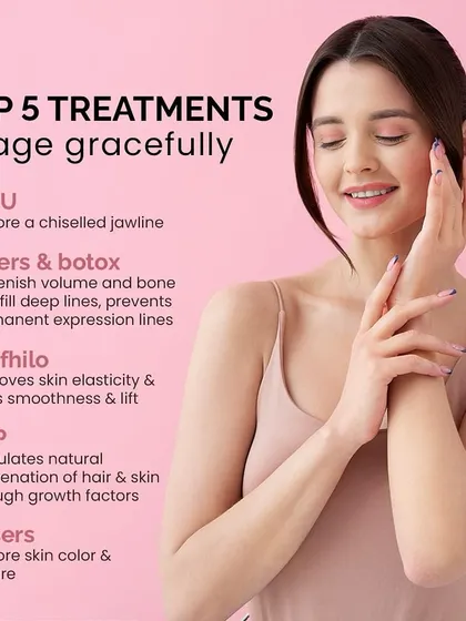 Here are my top 5 treatments to age gracefully, including HIFU for jawline definition, fillers and botox for volume loss, and lasers to restore skin tone and texture.