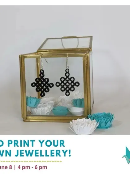 Our 3D jewelry printing workshop poster. Learn to design and operate a 3D printer to create your own wearable art.