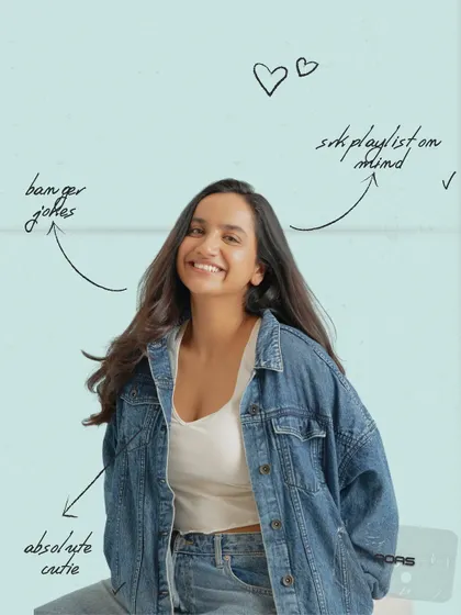We added a playful touch to this portrait of Urooj Ashfaq with hand-drawn annotations, highlighting the fun and relaxed atmosphere of our artist portrait session.