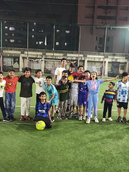 The whole party crew together! This group shot captures the happy faces and high energy of a successful sports birthday party. We make sure every child feels like part of the team.