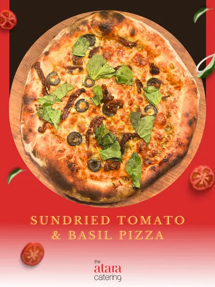 Our Sundried Tomato & Basil Pizza is a light and flavourful vegetarian option. The combination of tangy tomatoes and fresh basil creates a delightful taste of Italy.