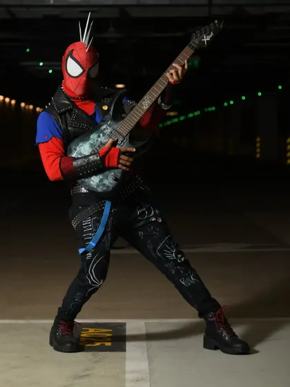 A full-body shot of the Spider-Punk cosplay. I tried to capture the rebellious, punk-rock energy of the character Hobie Brown from the movie.