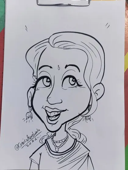 A lovely caricature of a woman in traditional attire. I enjoyed drawing the details of her jewelry.