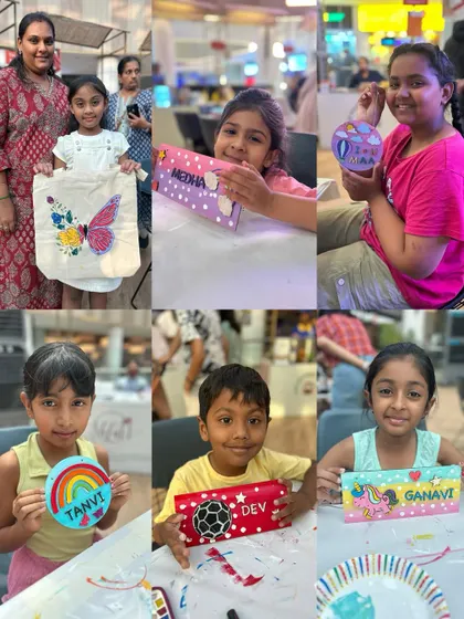 A collage of little artists and their big creations from one of our pop-up events.