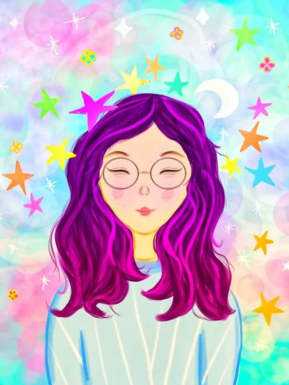 Another version of the girl's portrait with a brighter, more saturated color palette.