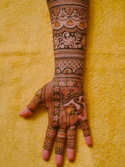 A beautiful full-arm design with a rich, dark stain.