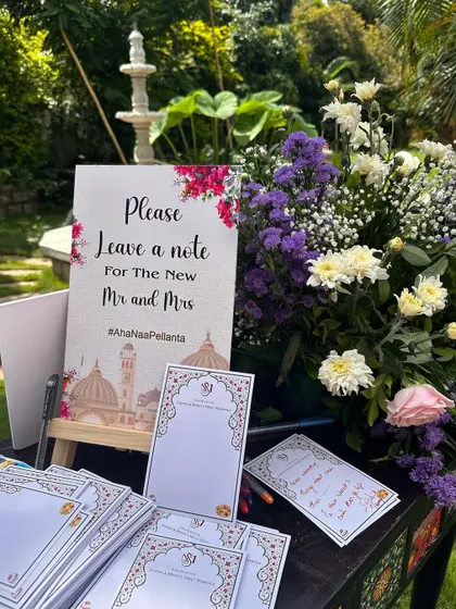 A "Leave a Note" station for guests to write their wishes for the new Mr. and Mrs., a wonderful keepsake for the couple.