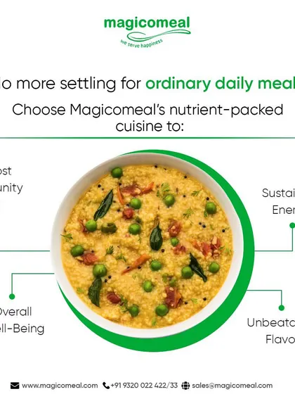 No more settling for ordinary daily meals. Our nutrient-packed cuisine, like this wholesome upma, is designed to boost immunity, provide sustained energy, and improve overall well-being without compromising on flavor.