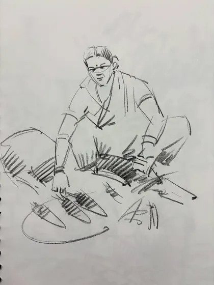 A quick sketch of a woman selling vegetables, done as a demonstration for my online drawing class.