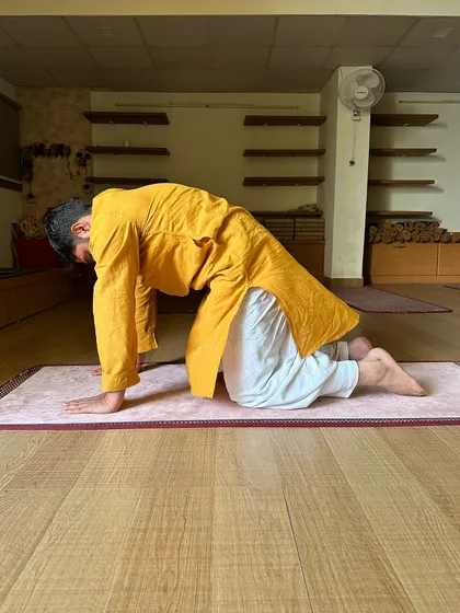The Marjaryasana (Cat Pose) is a gentle but powerful posture for warming up the spine and relieving tension in the back and neck.