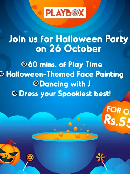 Get ready for a spooktacular time at our Halloween Party. This poster details the fang-tastic fun, including themed face painting, playtime, and dancing with J.