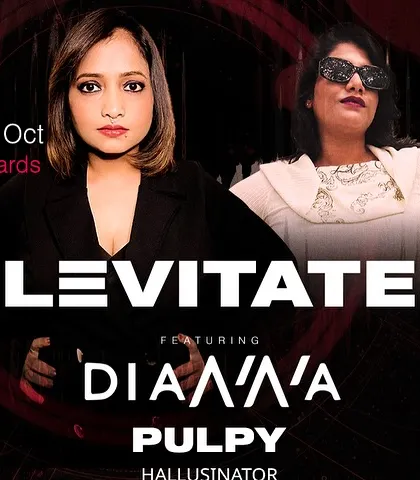 The flyer for my debut gig in Kochi at an event called "Levitate," where I played alongside DJ Pulpy.
