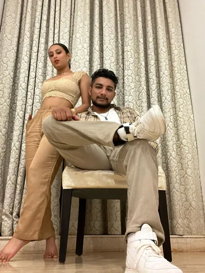 Our "Butterscotch" themed look. We love coordinating our outfits and creating a strong visual style as a couple.