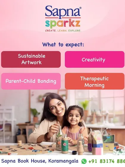 This graphic details what to expect from our workshops, such as sustainable artwork and parent-child bonding. We want parents to know about the value and experience we provide.