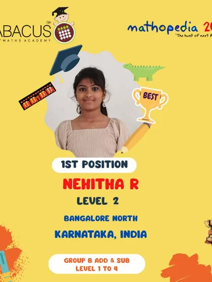 Nehitha R from Bangalore North, celebrating her 1st Position achievement.