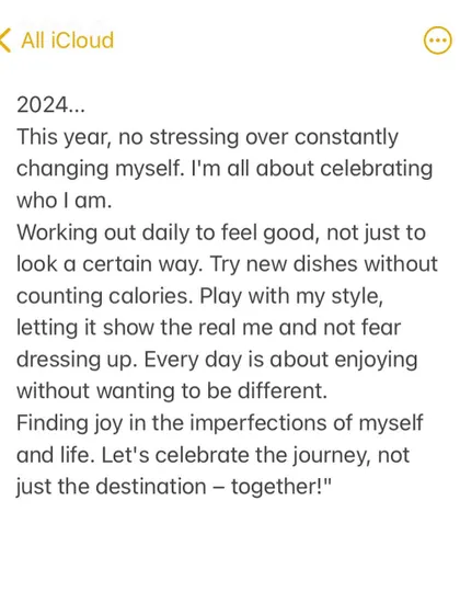 My promise for 2024: no more stressing over changing myself. It's about celebrating who I am, working out to feel good, and finding joy in the imperfections. Let's celebrate the journey.