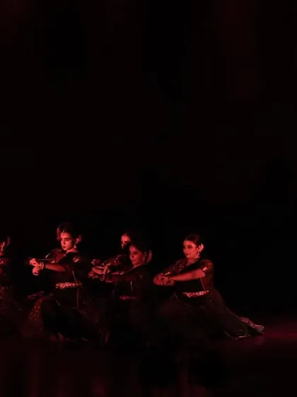In this scene from 'Ek Anant', I am performing alongside my troupe. The use of dramatic lighting and space helps build the narrative of the Ramayan.