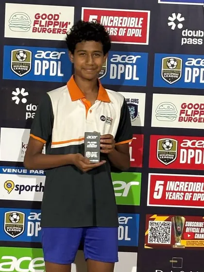 Our U17 player Saarang receives the Man of the Match award for his standout performance in the final league match of the DPDL tournament.