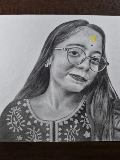 A paid commission of a woman wearing glasses. I take care to draw details like glasses and bindis with precision.