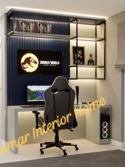 A Jurassic World-themed gaming setup, perfect for a young gamer.