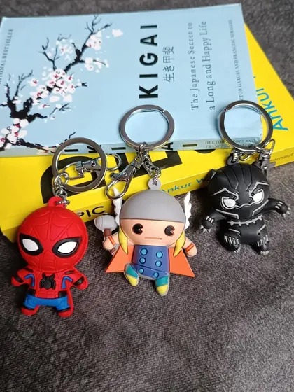 Another look at the Marvel 3D keychains, featuring Spiderman, Thor, and Black Panther. These are great for adding a heroic touch to keys or backpacks.