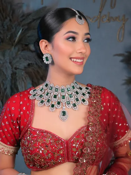 A happy bride is the most beautiful bride. This shot captures the joy and radiance of the final look, highlighting the flawless smile and glowing skin.