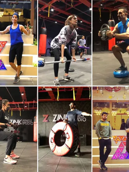 This collage shows the wide range of activities and clients at our studio. From tire flips to barbell squats, there's always a new challenge waiting for you.