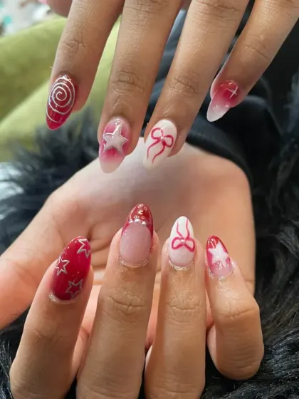 Another view of the playful red and white design with bows and stars, perfect for the holiday season.