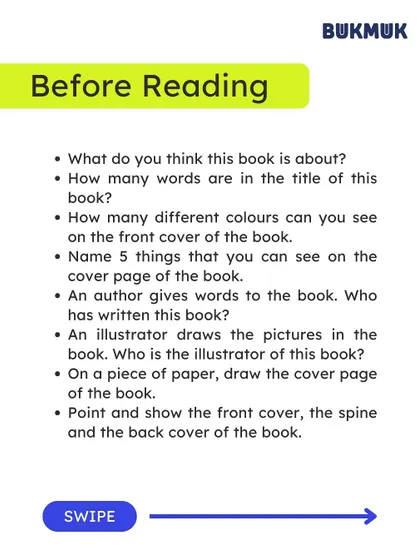 'Before Reading' tips for children under 4. Activities like counting the words in the title or naming colors on the cover are fun ways to introduce basic concepts related to books.