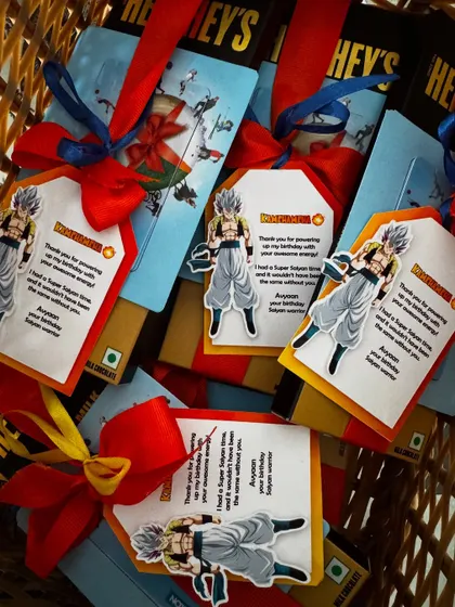 More of the awesome Dragon Ball Z party favors, showing how a custom tag can tie the whole gift together.