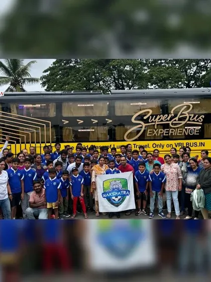 The full squad and supporters ready for the 'Super Bus Experience' on their way to a national tournament.