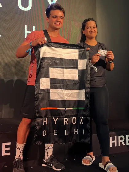 Celebrating a successful race with one of our athletes at the Hyrox event. Moments like these are what coaching is all about.