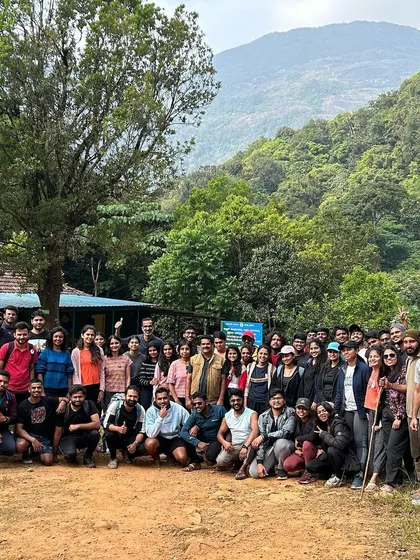 Our first group of 2024 at the Kumara Parvatha base camp, excited to start the year with a challenging adventure.