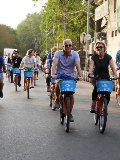 A great shot of our World Bicycle Day group ride, with local enthusiasts and international guests cycling together.
