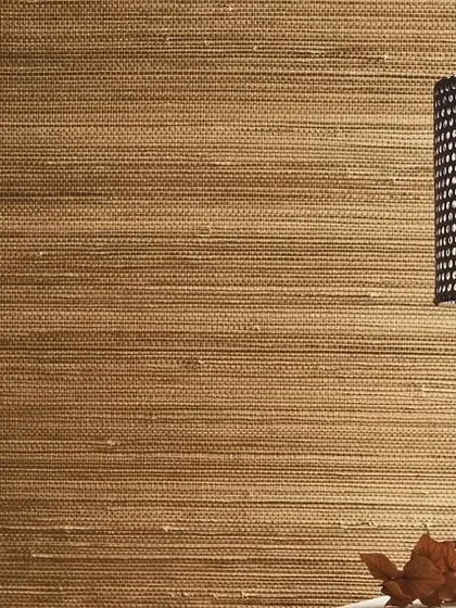 A close-up of a natural fiber wallcovering from the Intuition collection. The woven texture adds depth and a tactile quality to the wall, creating a cozy and high-end feel.