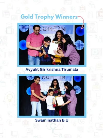 It's a joy to see students like Avyukt and Swaminathan receive their Gold Trophies. This recognition celebrates them reaching a level of study significantly ahead of their school grade.