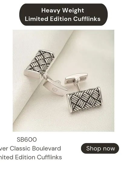 For those who prefer a classic silver look, these cufflinks feature the boulevard weave design in pure 92.5 silver. They are heavyweight and have a timeless, elegant feel.