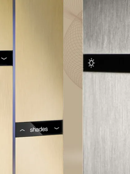 We offer Basalte smart keypads in a variety of premium finishes, including brushed brass and aluminum. These elegant interfaces can be customized to control lights, shades, and temperature, seamlessly blending into your home's decor.