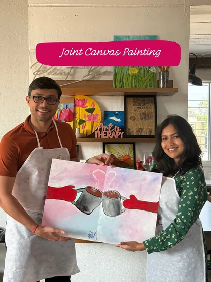 A joint canvas painting is a fantastic way for couples to connect. You each paint one half of a single image, and at the end, you bring them together to create one cohesive masterpiece.