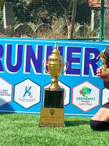 A close-up of the Runners-Up trophy won by our U10 team, a proud achievement for our young players.