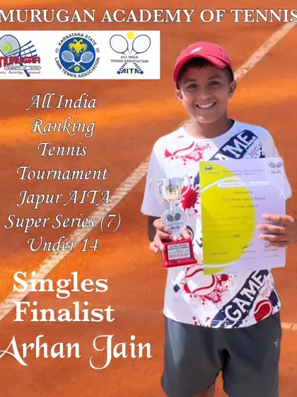 Arhan Jain, a singles finalist at the All India Ranking Super Series in Jaipur. We support our players as they travel and compete in AITA tournaments nationwide.