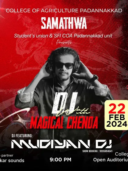 The poster for "Samathwa," a college event featuring my DJ with Magical Chenda performance.