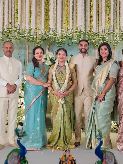 The whole family came together to celebrate. It was an honor to dress multiple family members in custom blouses and sarees for this special occasion.