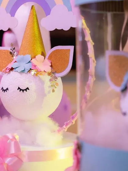The details make the theme. For the unicorn party, I created these adorable custom unicorn props and return gifts, ensuring every element of the decor was perfectly coordinated.