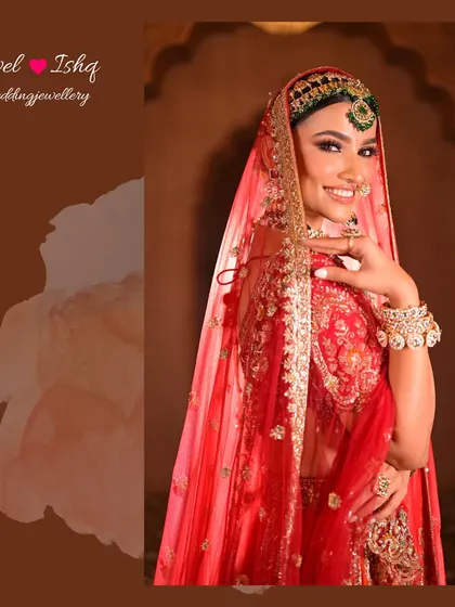 This image captures the bride's happy expression and the intricate details of her jewellery, including the hathphool and rings.