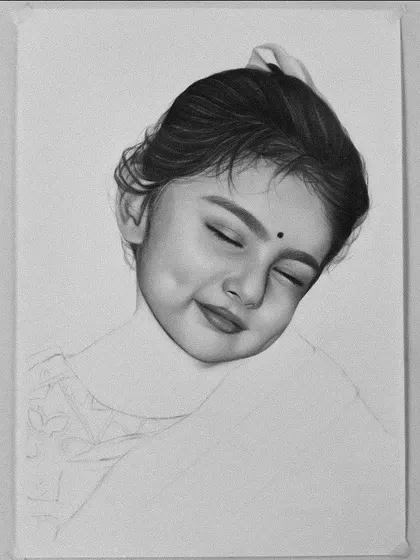 A portrait of a cute baby girl, with her face and hair fully rendered. Capturing the innocence in her expression was my goal.
