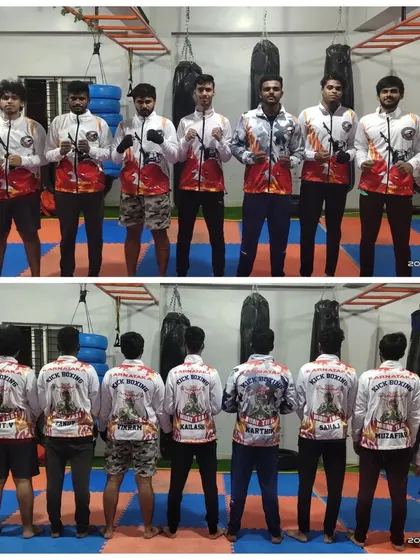 Our team, united and ready. Wearing our official team jackets, these fighters represent the spirit and strength of the Combatant Muay Thai Academy.