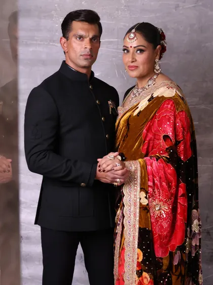 A classic portrait of Bipasha Basu and Karan Singh Grover, showcasing their powerful presence as a couple.
